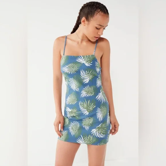 NWT urban outfitters• Palm Print Bodycon Mini
Dress Blue Size XS and S - Picture 2 of 16